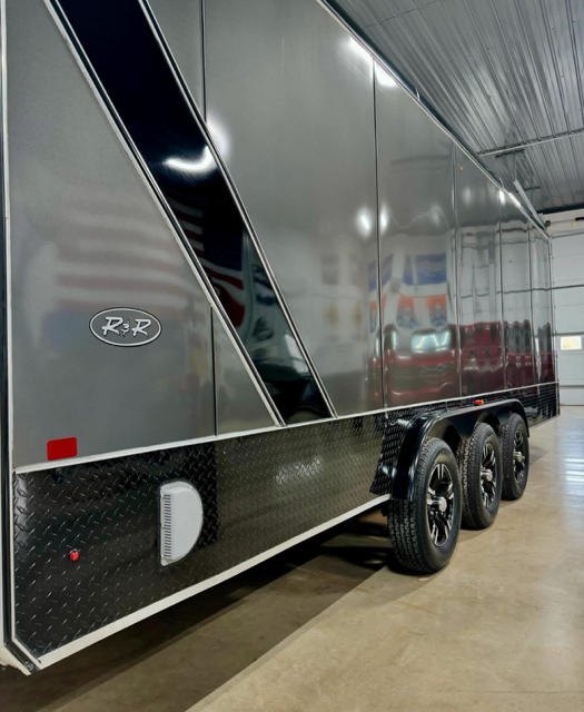 Reflective silver enclosed trailer