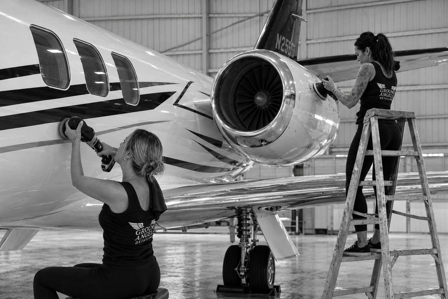 Ground Angels Detailing team polishing an aircraft